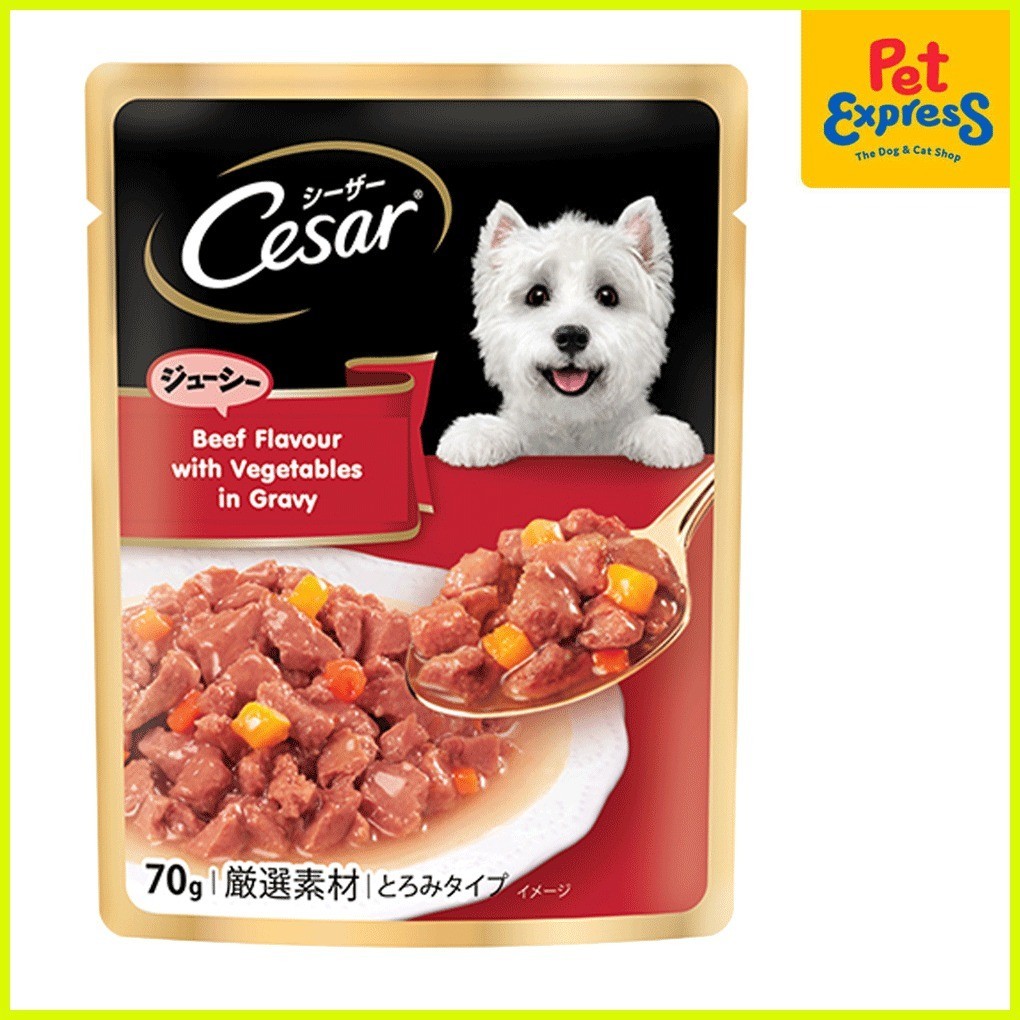 ♞Cesar Beef with Vegetables in Gravy Wet Dog Food 70g (16 pouches) Shopee Philippines