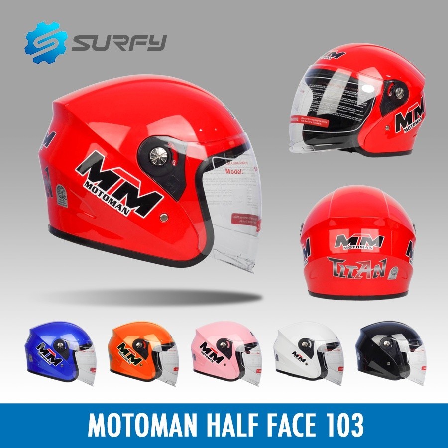 MTM Motorcycle Helmet Motoman Half Face Helmet S-103 With ICC Sticker ...