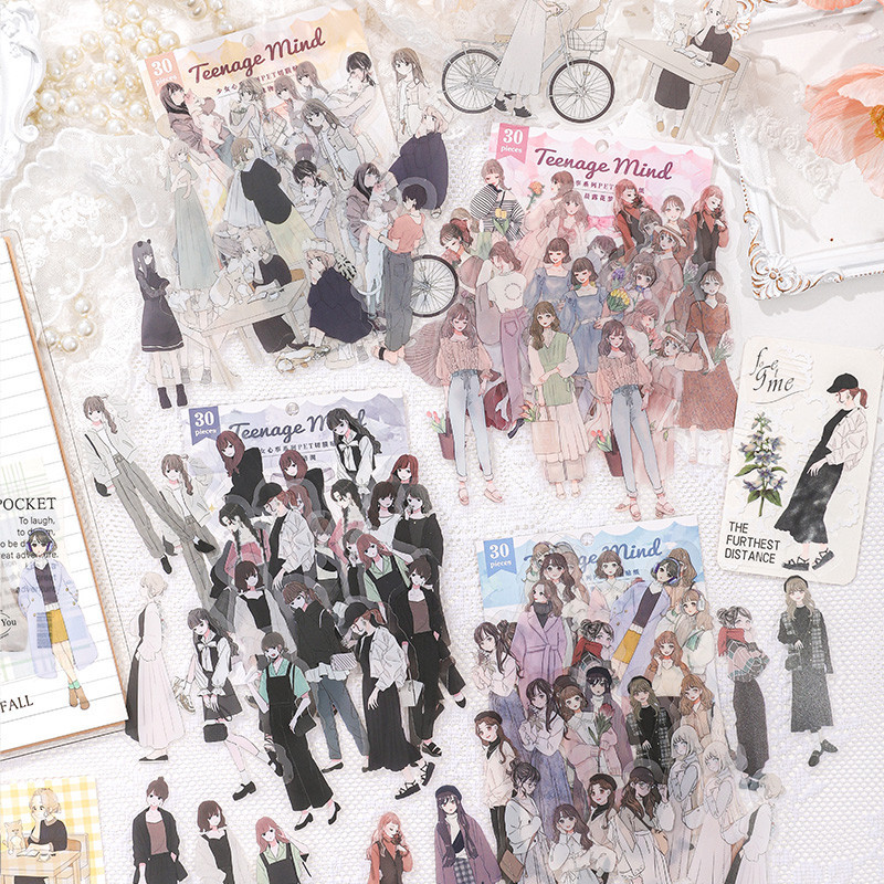 Journamm 30pcs/pack PET Girl Stickers Collage Materials DIY ...