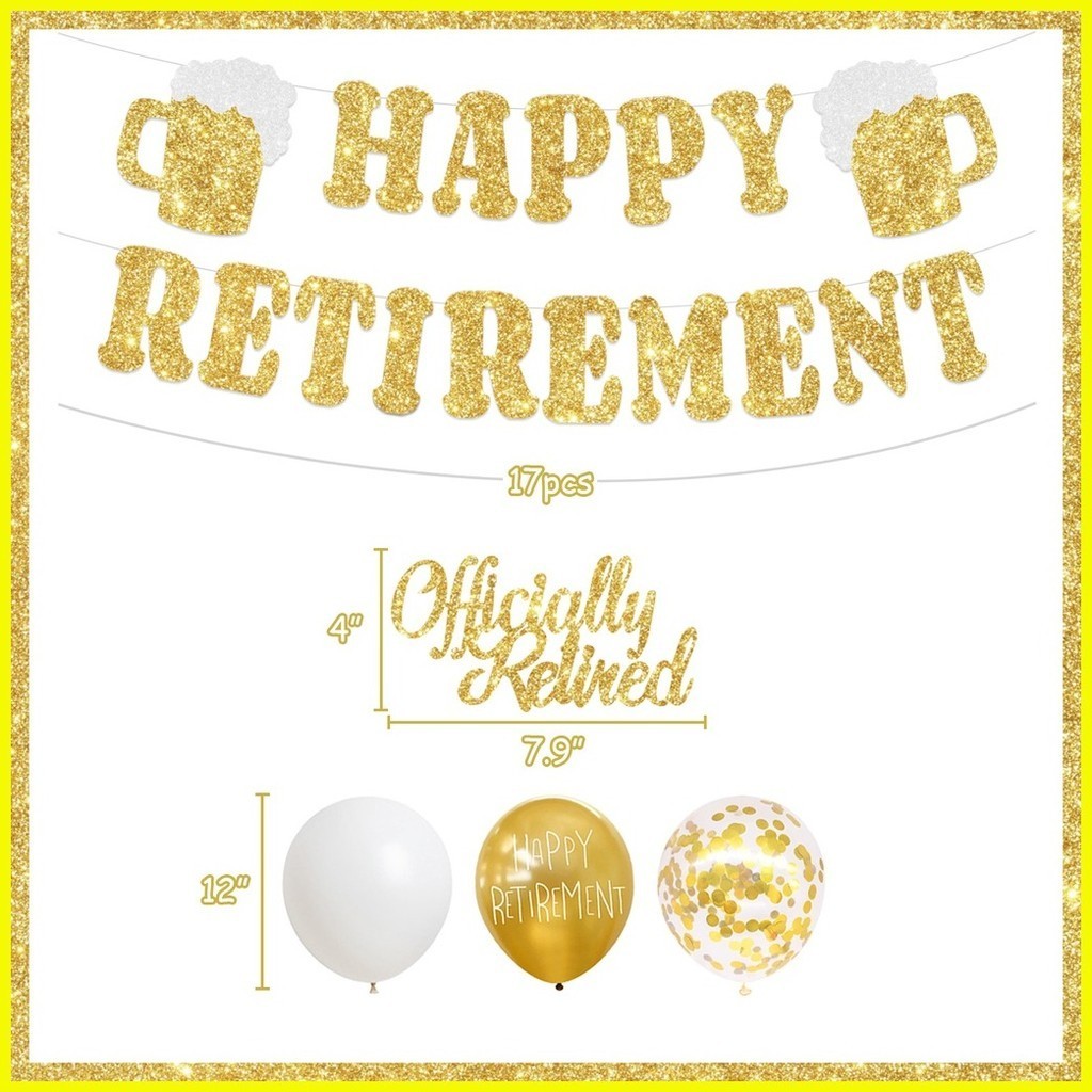 JOYMEMO Gold Retirement Themed Party Decorations Glitter Happy ...