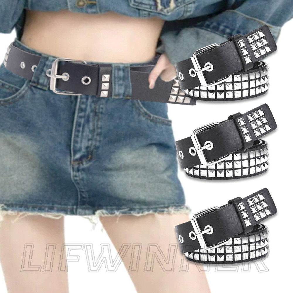 Metal Rivet Belt - Adjustable - Leather Waist Strap With Pin Buckle ...