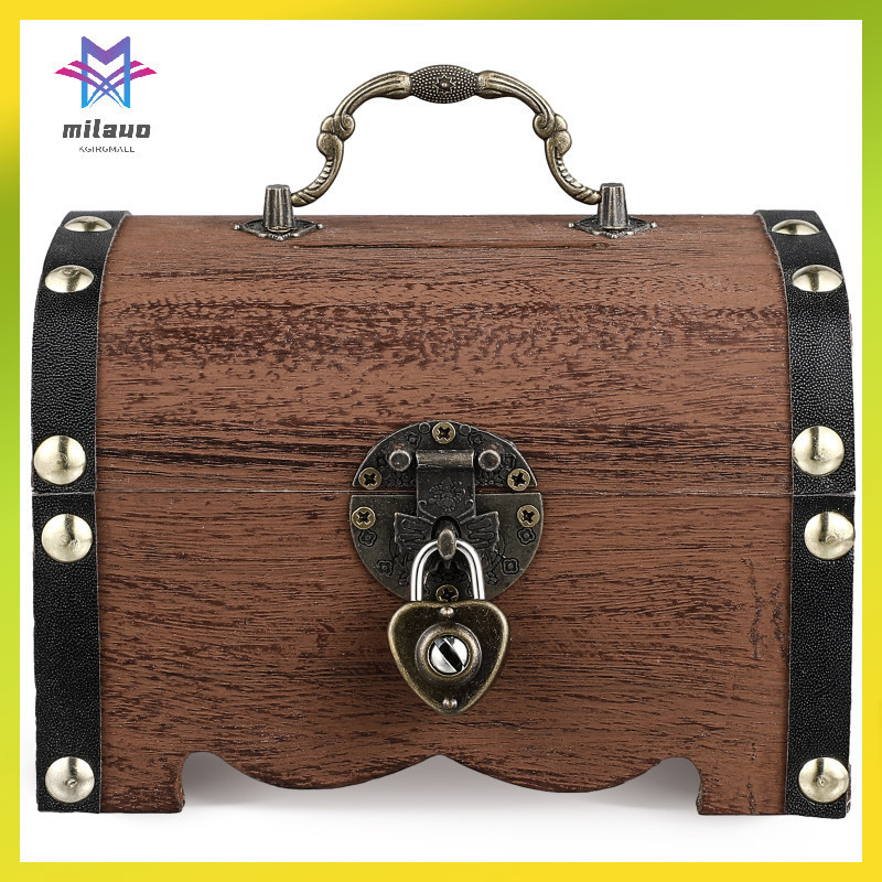 milauo Treasure Chest Girls Gift Wood Piggy Bank Boy Pirate Wooden