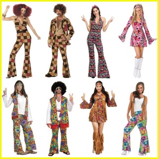 Halloween Carnival Party Adult Vintage 60s 70s Hippie Costume Couples  Cosplay Music Festival Retro Disco Fancy Dress
