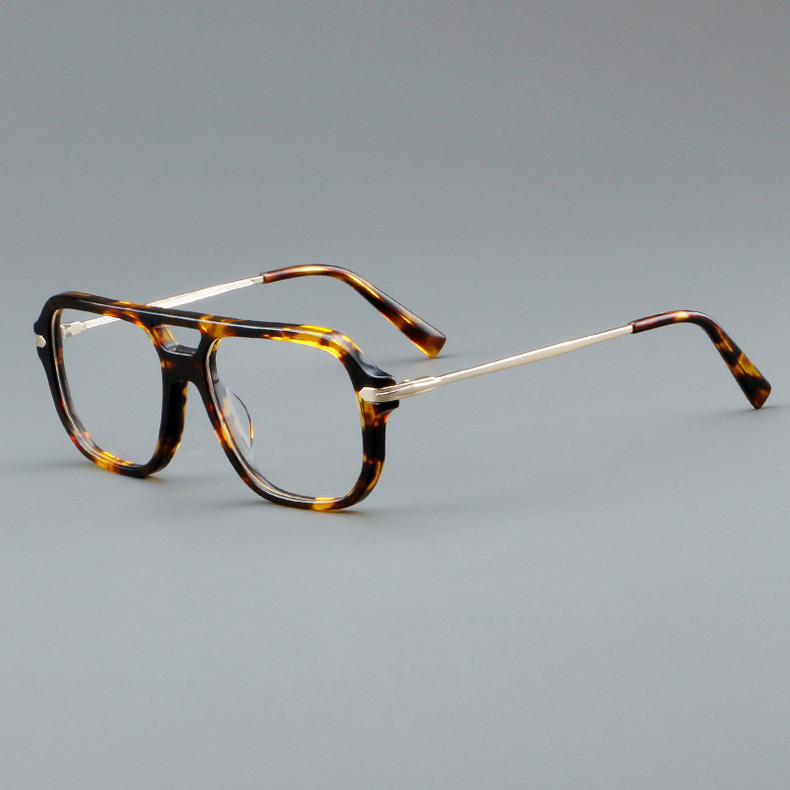 Retro Acetate Fiber Glasses Frame Double Beam Metal Glasses Men Women ...