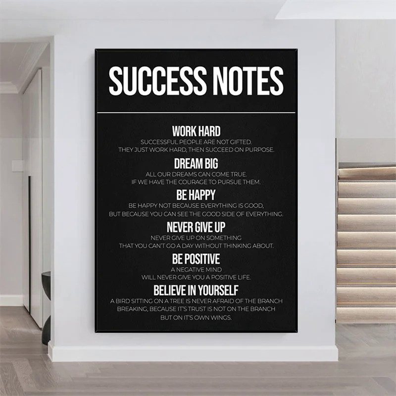 Black and White Motivational Qoutes Canvas Painting Success Notes ...