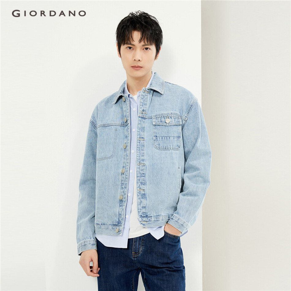 GIORDANO MEN Multi-pocket washed denim jacket 01074063 Shopee
