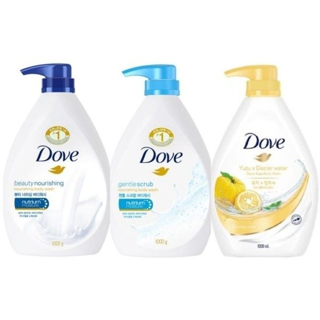 Dove Beauty Nourishing Body Wash 1000ml + Gentle Scrub Body Wash 1000ml