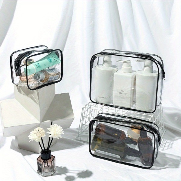 1pc Clear Makeup Cosmetic Bag，Waterproof Bag Quart Size Bag PVC Toiletries  Cosmetic Pouch for Women Men