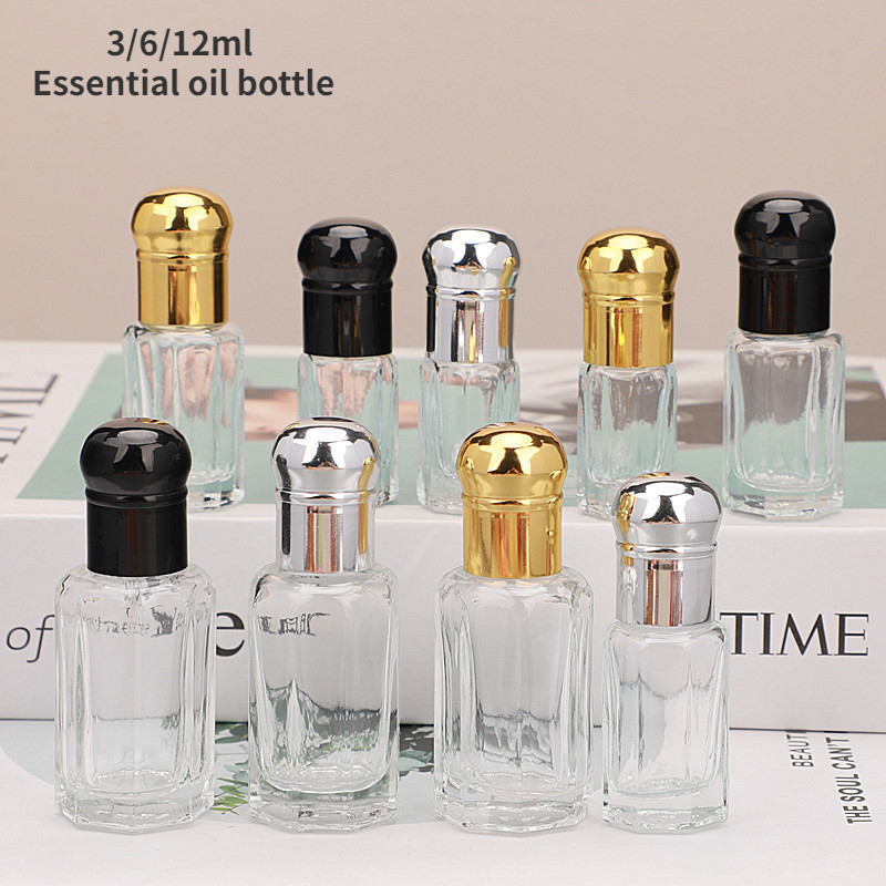 3/6/12/15ml Transparent Glass Empty Refillable Essential Oil Bottles  Perfume Roll-on Bottles With Crown Cap For Travel