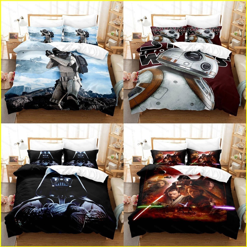 Four-piece bedding simple cotton double household bed sheet quilt cover embroidered piping comfortable bedding blue color