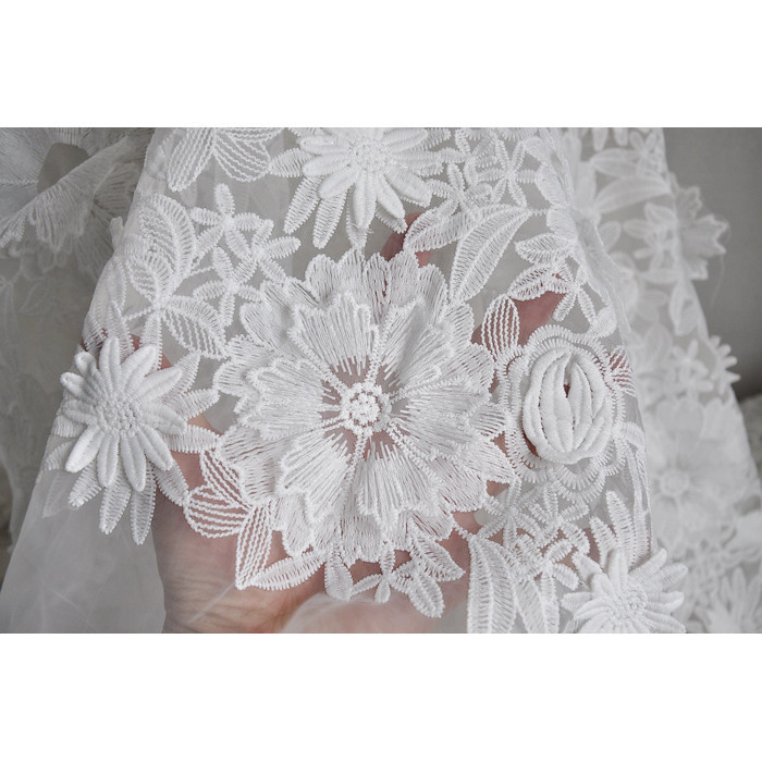 White Milk Silk Three-dimensional Flower Clothing Accessories Organza ...