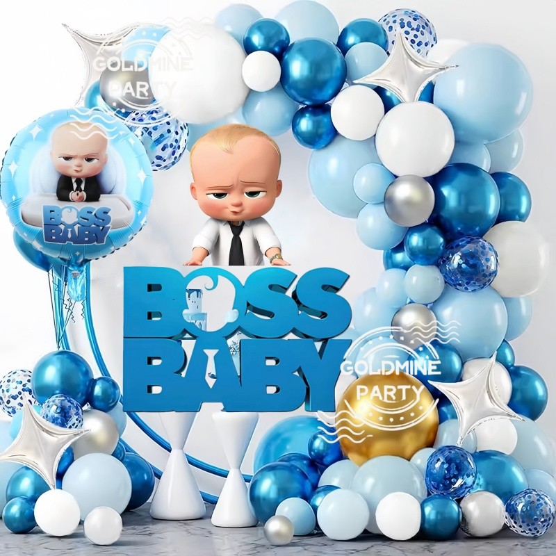 Baby Boss Baby Theme Balloon Set Blue Gold Latex Balloon Baby Shower ...