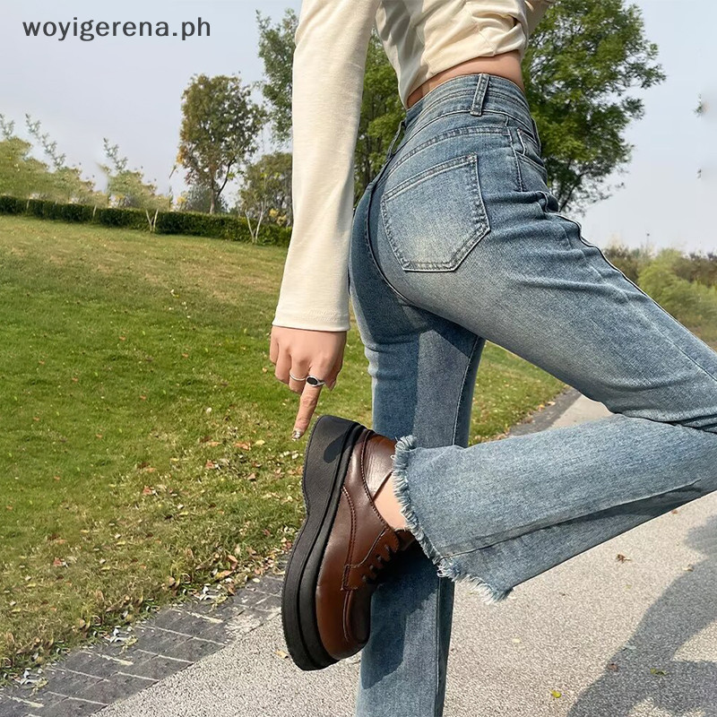 GER 2024 Spring Fashion New High Waist Raw Edge Denim Flare Pants NF ...