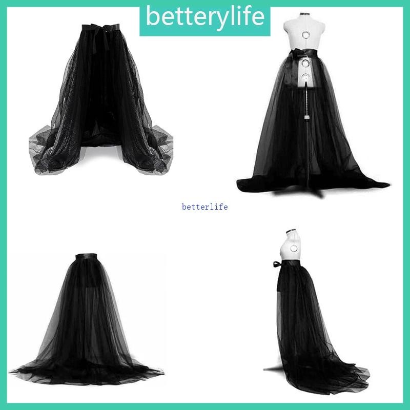 BTF Women Wedding Maxi Tulle Skirts Detachable Train Overskirt Overlay Long  Bridal Skirt Gown Black Mesh Skirt