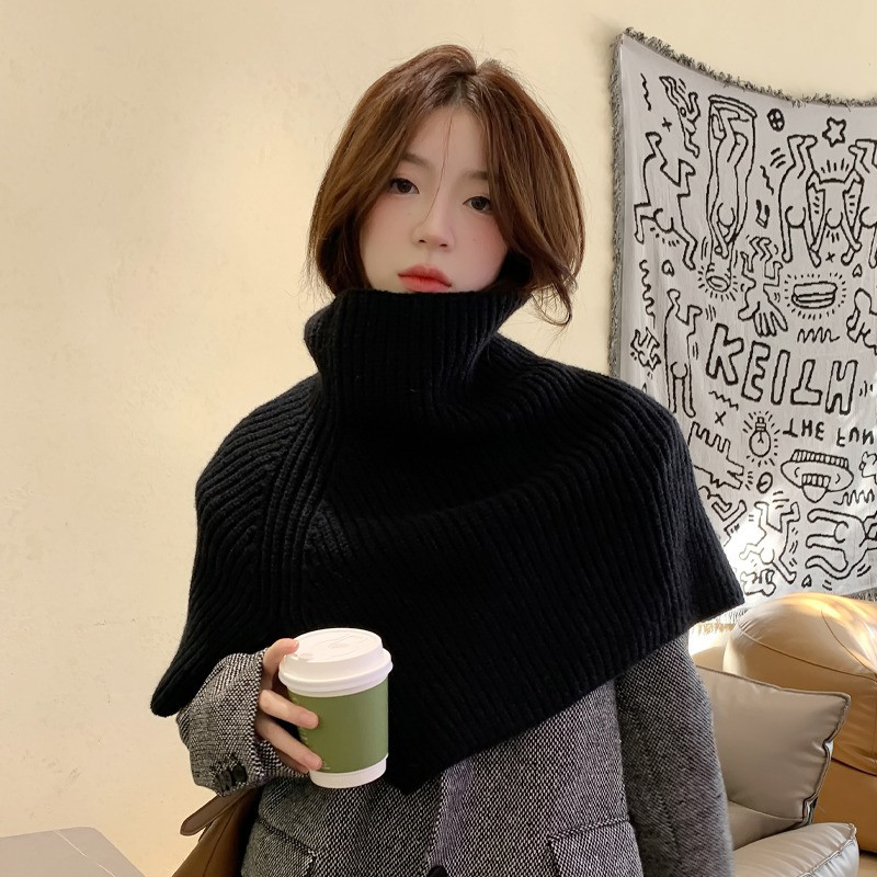 Korean Style Pullover High Neck Scarf for Women Winter Warm Knitted ...