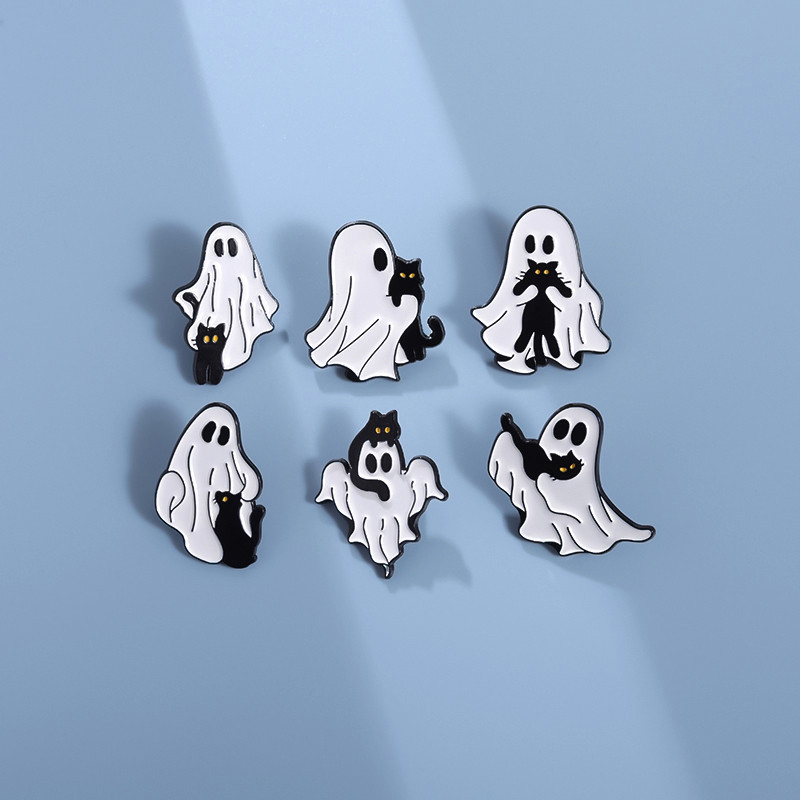 Cartoon Cute Boo Enamel Pins Horror Movies Brooch Funny Ghost Black Cat ...