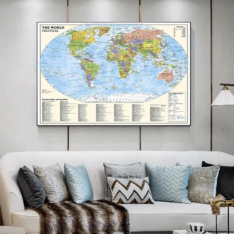 POSSBAY 5x3ft The World Map with Country Index and Location Non-woven ...