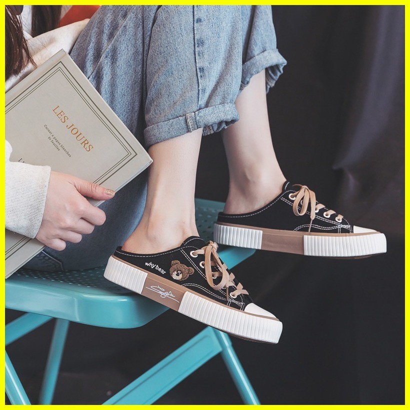 hot sale Converse Korean Half Canvas Shoes for Women INS Bear Slip on Sneaker