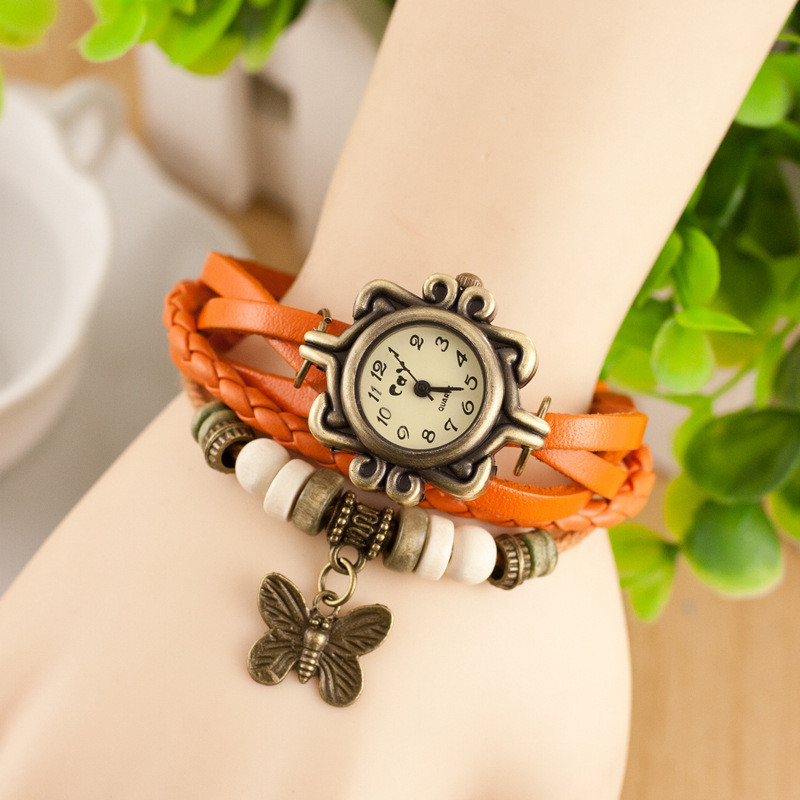 Vintage Leaf Watch Hand woven vintage leather bracelet watch for women