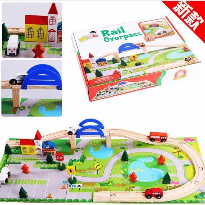 KAYU Rail Overpass Educational Children's Toys Wooden Car/Wooden Rail ...