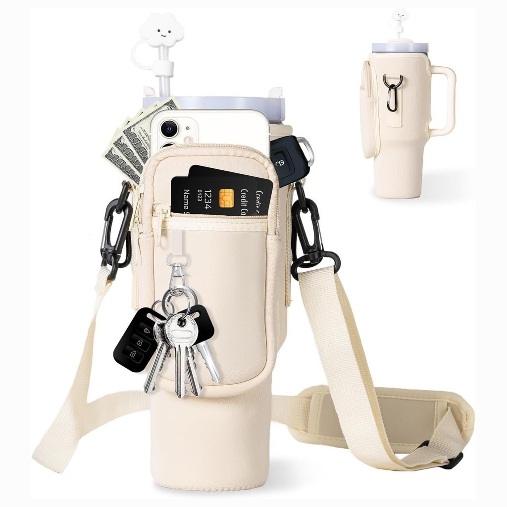 thumbnail image 2 of Water Bottle Carrier Aiuniol Bag With Phone Pocket For Stanley 40 Oz Stanley Bottle 2 of 14