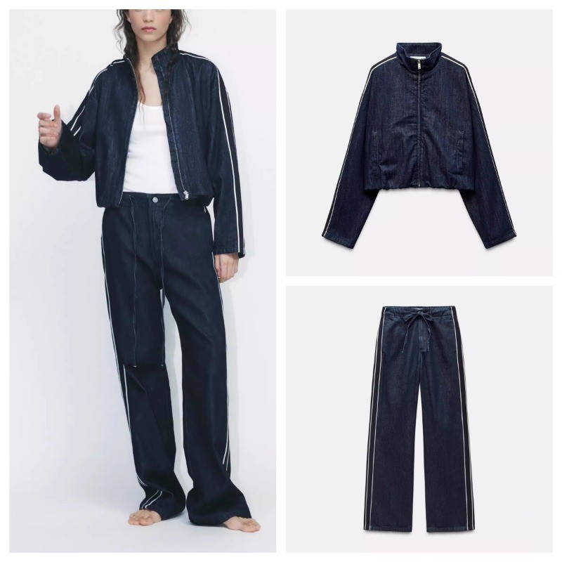 Zara Spring Women's Patchwork Striped Denim Jacket6929075Side Strap ...