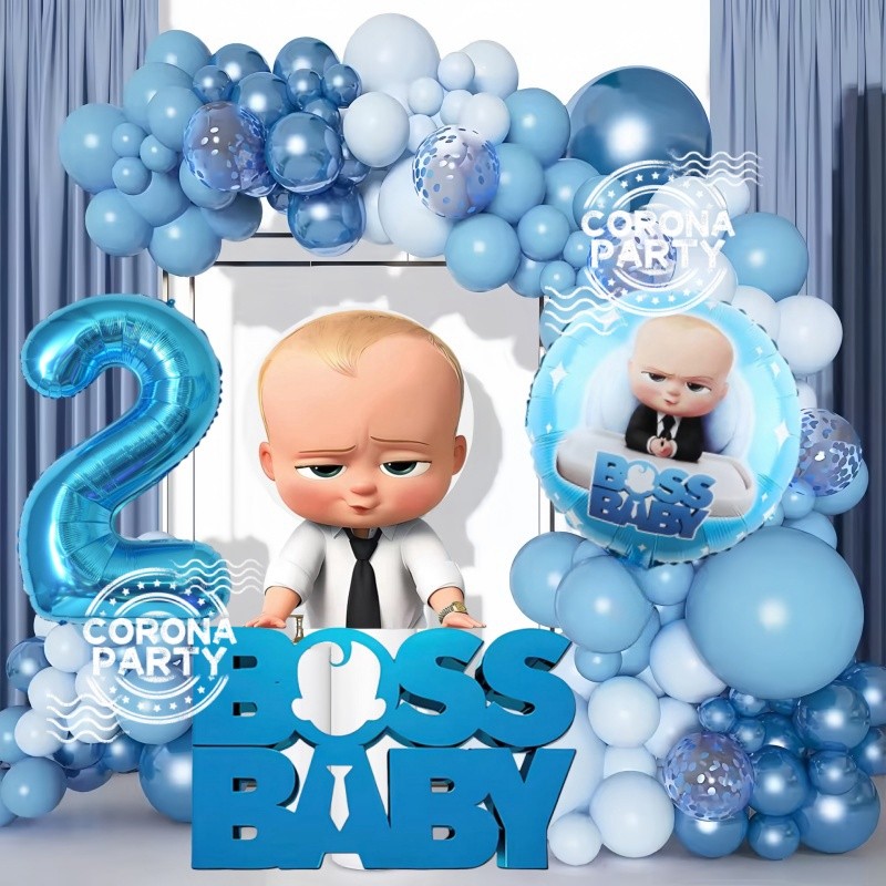 Baby Boss Baby Theme Balloon Garland Kit Blue number Baby Shower Foil ...