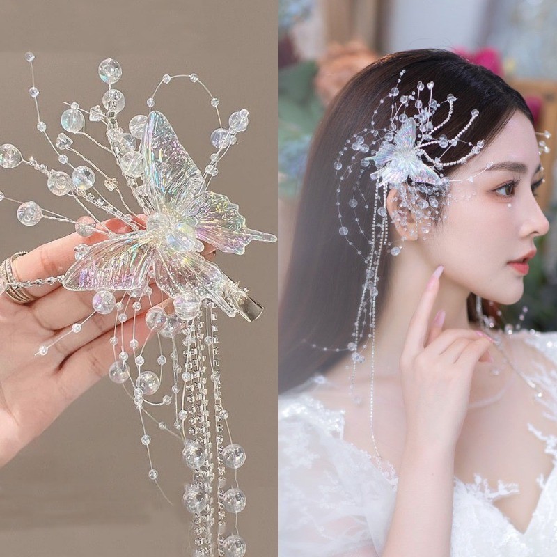 Women's Party Hair Accessories Luxury Super Sparkling Sunflower Butterfly Tassel Hair Clip Elegant Shark Hair Claws New Headwear main image 1