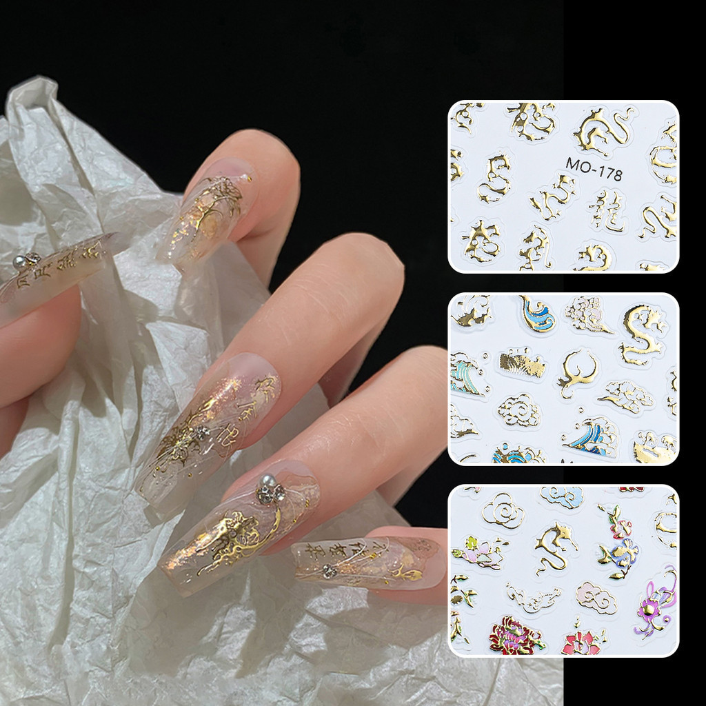 Mosr Spring Gilding Dragon Pattern Totem Nail Sticker Liquid Metal ...