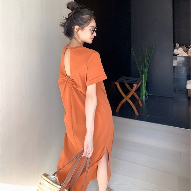 Ready Stock COD Maxi Dress Women Fashion Backless Long Skirt Round Neck ...