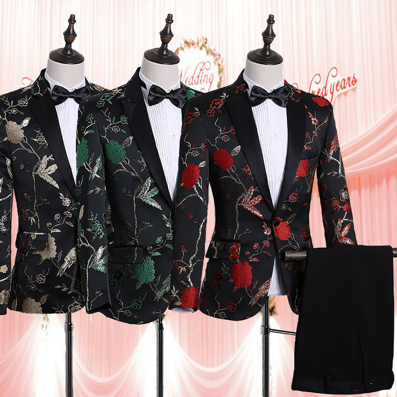 New Slim-fit Male Adult Suit Suit Floral Small Suit Host Dress ...