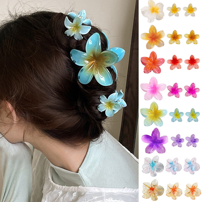3pcs Beach and Seaside Frangipani Flower Hair Clip Set for Women Girl