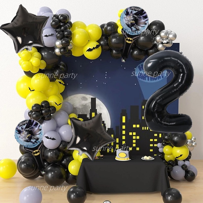 Superhero Balloon Garland Black Number Balloon The Marvel Batman Theme ...