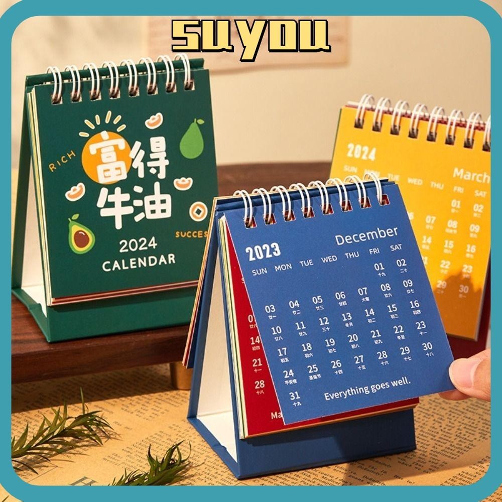 SUYO Cartoon Desk Calendar, Daily Planning Firm Base Mini Calendar