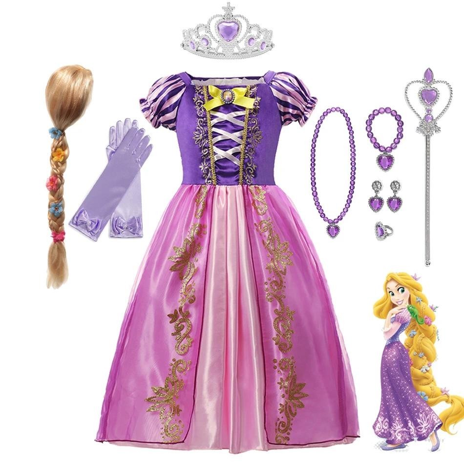 Girls Rapunzel Princess Costume – Purple Dress For Halloween, Birthday, Cosplay, Lace Trim, Puff Sleeves, Ages 3-9 - View #8
