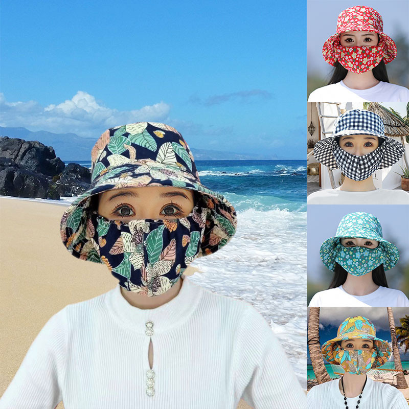 Summer Sunscreen Wide Brim Bucket Hats Women UV Protection Waterproof