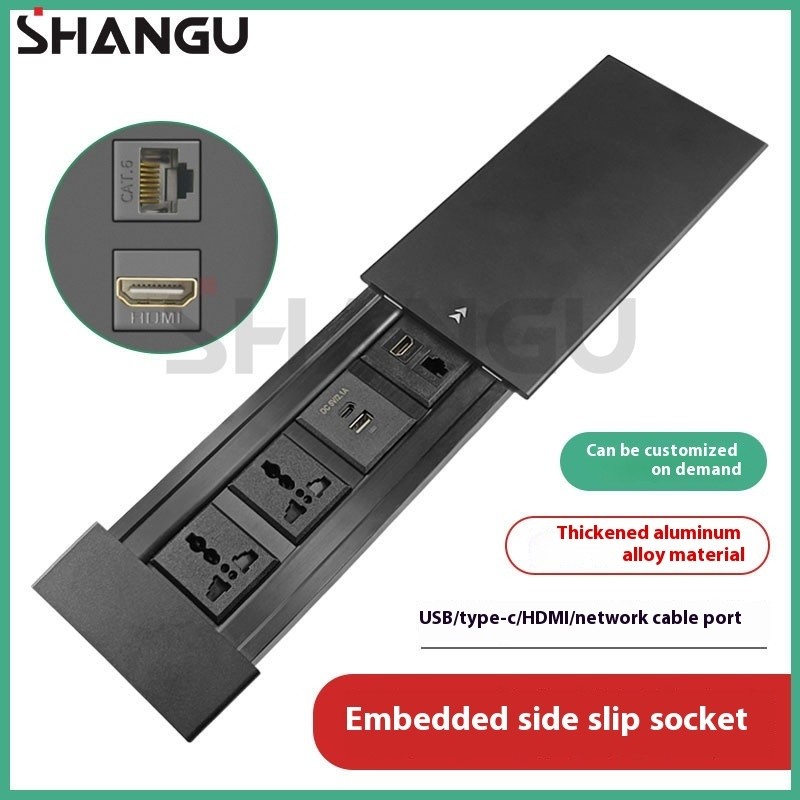 Embedded universal socket black multifunctional single-sided push ...
