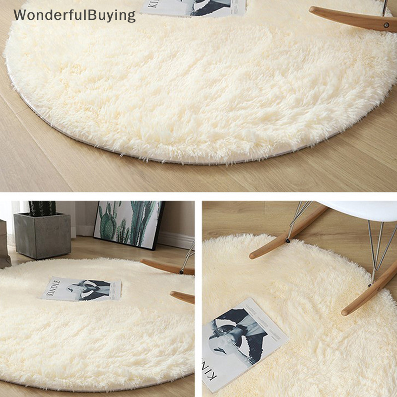 WBPH Belle Fluffy Wool Rug Living Room Carpets Faux Fur Round Mat Kids ...