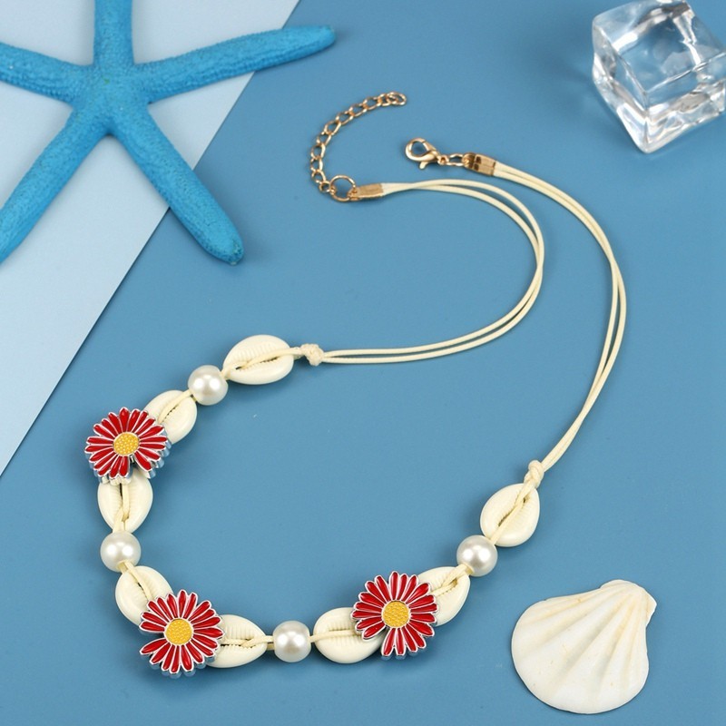 Cute Daisy Flower Sea Shell Necklace Sweet Pearl Shells Beaded ...