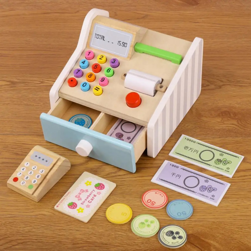 [COD] Children's Wooden Simulation Cash Register Play House Baby