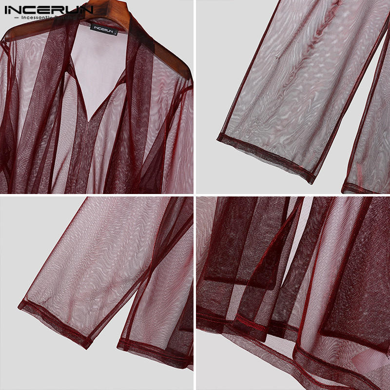 INCERUN Men Vintage Long Sleeve Ribbon Water Wave Print Two-Piece Suits ...