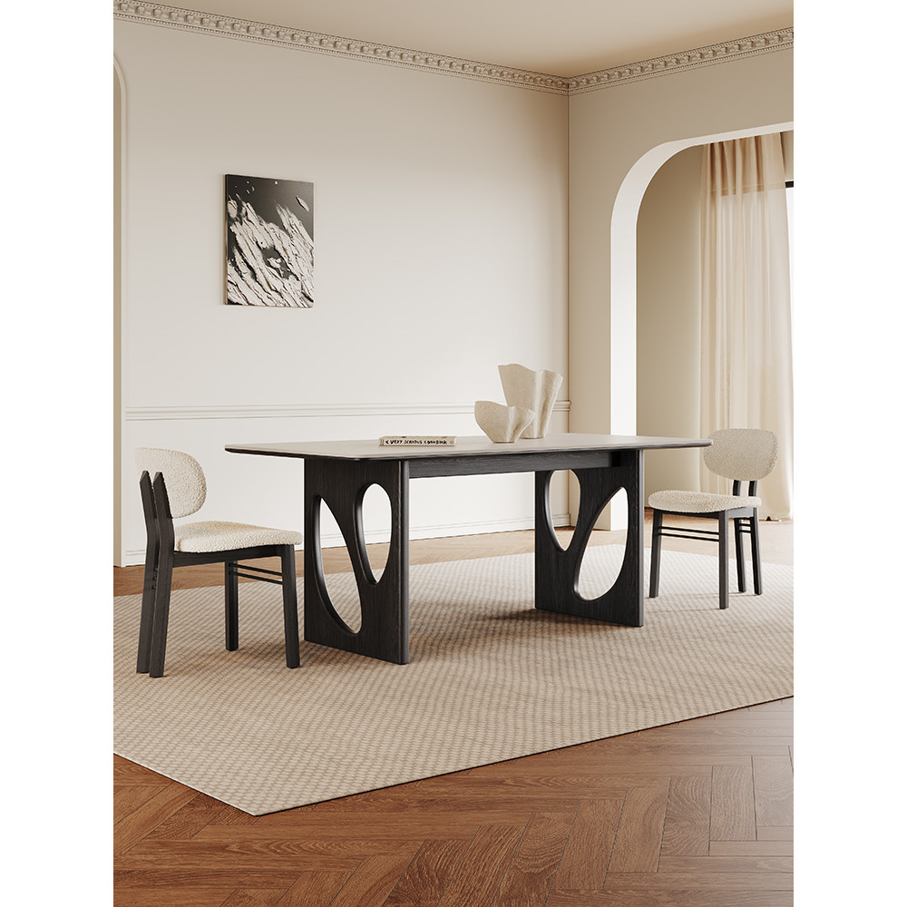 Curated visual reference: Visual Reference: Vintage Solid Wood Rock Slab Dining Table Black Rectangular Home