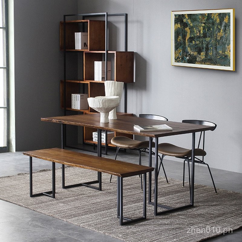 Nordic Dining Table Iron Art Solid Wood Natural Edge Rectangular Simple ...