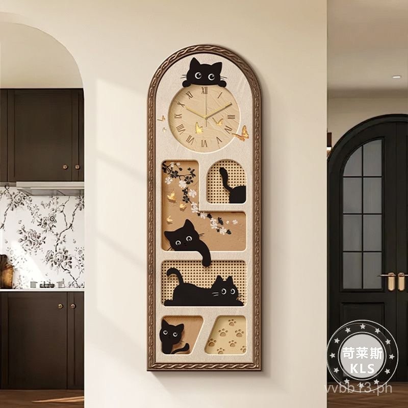 Vintage Style Hidden Full-Length Mirror with Clock, French Cat Push ...