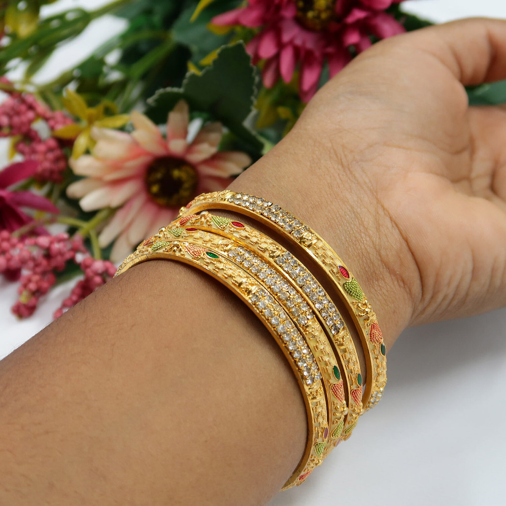 Matt Gold Ethnic Indian Bangles AD Stone - Set of 4 Artlah Bracelets ...