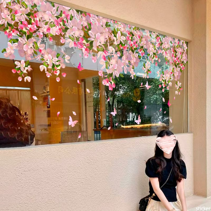 Shopping Mall Window Glass Doors Spring/summer Cherry Blossom ...