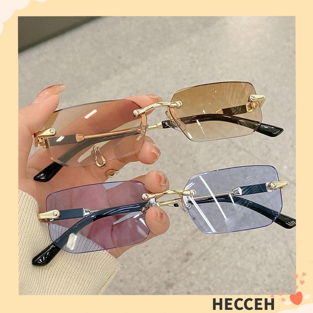 Hecceh Frameless Sun Glasses Uv400 Y2k Rimless Rectangle Sunglasses