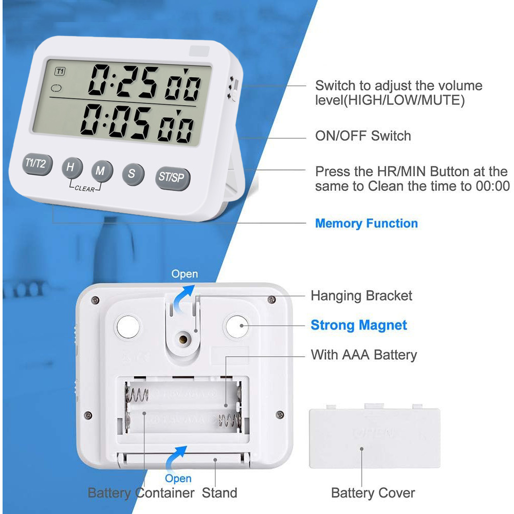 Dual Display Digital Kitchen Timer Cooking Timer Dual Count Up ＆ Down ...