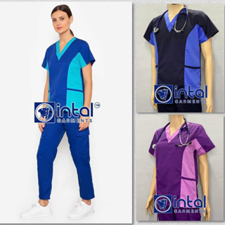 Scrub Suit 06C High Quality Medical Doctor Nurse Scrubsuit Cargo 6 Pocket  Pants Unisex Scrubs Set B