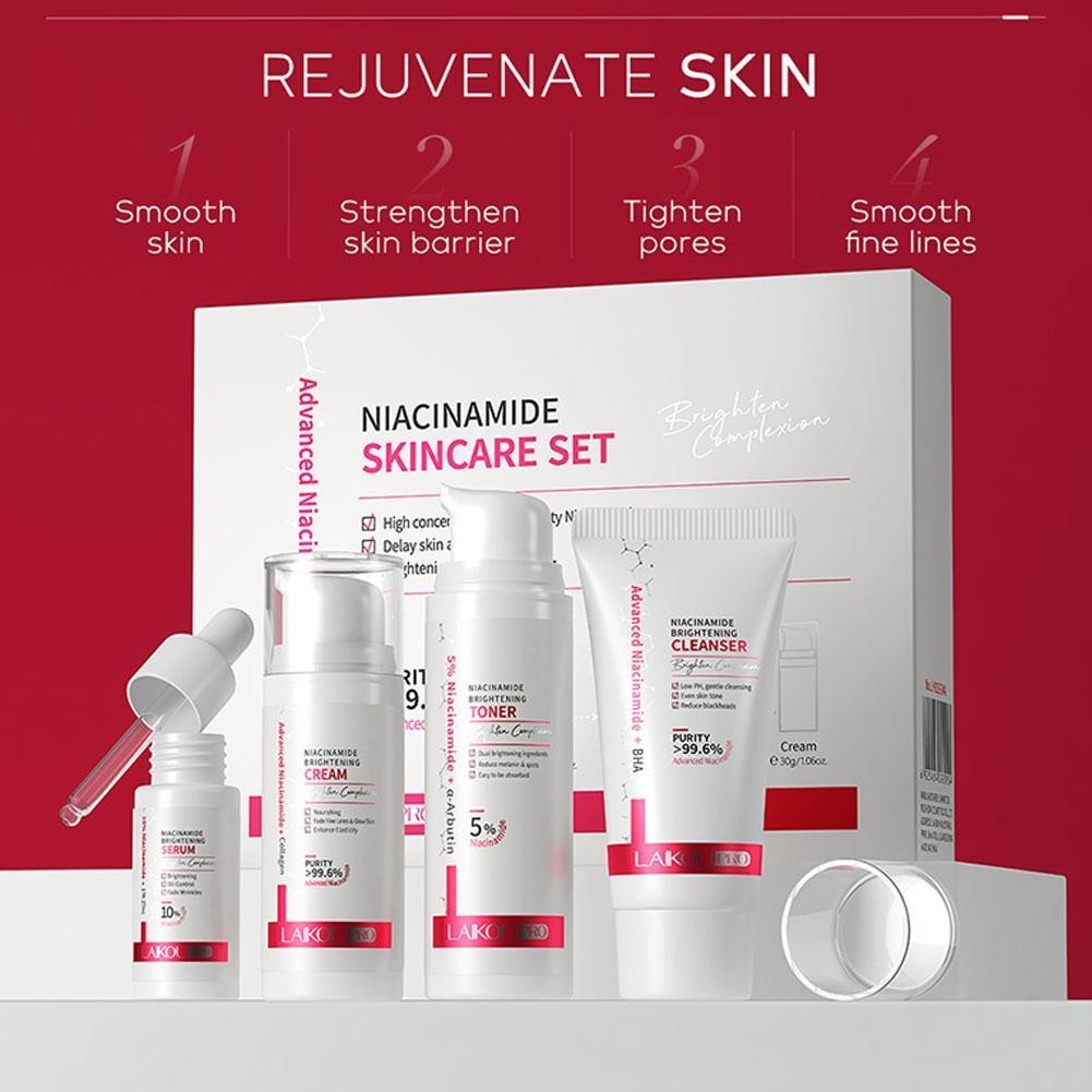 Niacinamide Skincare Set 3-teilig – Reiniger, Augencreme & Gesichtscreme Für Ebenmäßigen, Strahlenden Teint